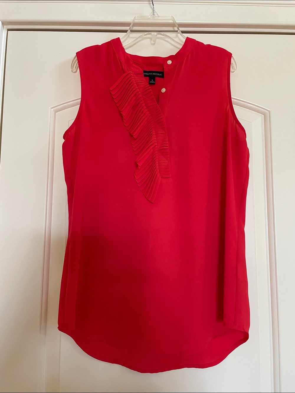 Banana Republic Bright Red Sleeveless Ruffle-Trim Blouse